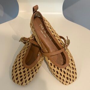 rag & bone Woven Raffia Flats with Tan Leather Trim
